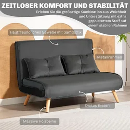 Homcom Schlafsofa 3 in 1 2 Sitzer mit Schlaffunktion, Samtoptik, - Dunkelgrau