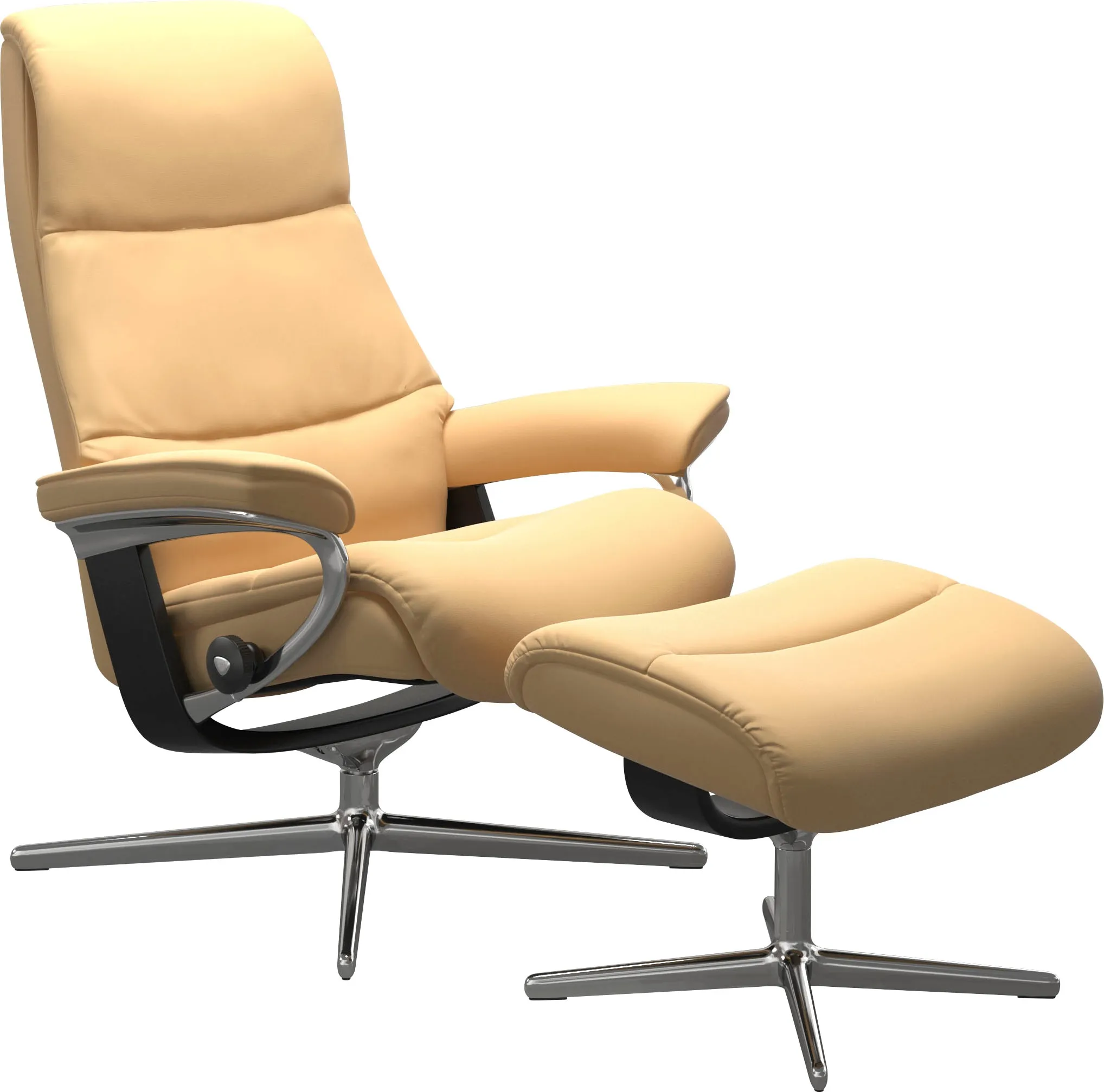 Relaxsessel STRESSLESS "View" Sessel Gr. Material Bezug, Material Gestell, Material Bezug, Maße, gelb mit Hocker, Cross Base, Größe S, M & L, Holzakzent Schwarz