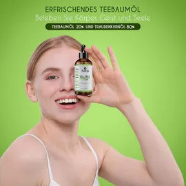 KANZY Teebaumöl Bio Naturrein 60ml mit Pipette Kaltgepresst Tea Tree Oil für Gesicht, Haut, und Nagel Anti Pickel, Haaröl, Akne Öl, Acne Serum gegen Unreine Haut, Öle für Diffuser