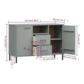 vidaXL Sideboard OSLO mit Metallbeinen Grau 113x40x77 cm Massivholz