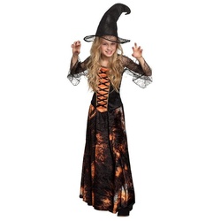 Boland Kostüm Halloweenhexe, In klassischen Halloweenfarben gehaltenes Hexenkostüm schwarz 128-140