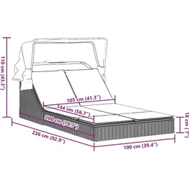 vidaXL Doppel-Sonnenliege 53 x 24 x 110 cm Grau