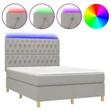 vidaXL Boxspringbett mit Matratze & LED Hellgrau 140x200 cm Stoff