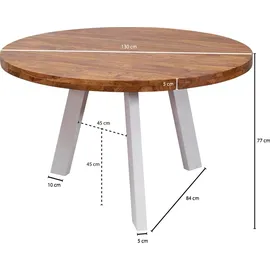 Wohnling Esstisch sheesham rund, 3-Fuß-Gestell weiß, 130,0 x 130,0 x 77,0 cm