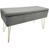 Echtwerk Sitzbank “Scarlett“, Polsterbank mit Samtbezug, Aufbewahrungstruhe rechteckig, Schminkbank mit Stauraum, Aufbewahrungsbank mit Metallbeine, 75 x 30 x 41,5 cm, Polyester-Mischung, Grau