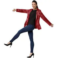 dressforfun Blazer Damen, Kostüm Damen Pailletten Oberteil Damen, Glitzer Oberteile Damen, Jackett, Faschingskostüm, Disco Kostüm Damen, Rave Outfit Damen, 80er Jahre Outfit, dunkelrot, L - L