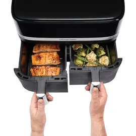 Russell Hobbs Heißluftfritteuse 2 Kammern 9L Rapid AirFryer [2 Fächer je 4,5l, sehr leiser Betrieb, 9 Programme] SatisFry Fritteuse (spülmaschinenfest, Match & Synchronisierungsfunktion) 27681-56