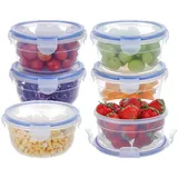 EASYLOCK 6PACK 600ML Frischhaltedosen mit Deckel Rund, Aufbewahrungsbox Küche Salatschüssel Set, Obstschale, Gefrierdosen Klein, Plastikschüssel mit Deckel