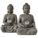 Whole House Worlds Buddha mit Windlicht, Buddhafigur, Gartenfigur mit Windlicht in den Händen aus Kunstharz, Sortiert, 1 Stück, Höhe ca. 61 cm