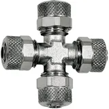 Riegler Kreuzverbindung, für Schlauch 5/3 mm, SW 8, Messing vernickelt
