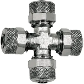 Riegler Kreuzverbindung, für Schlauch 5/3 mm, SW 8, Messing vernickelt