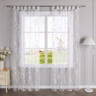 CORLIF Voile Gardine mit Schlaufen Vorhang Ausbrenner Muster Transparente Gardinen Wohnzimmer Schlafzimmer Gardinenschals Weiß BxH 140x245cm 1 Stück