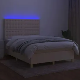 vidaXL Boxspringbett mit Matratze & LED Creme 140x200 cm Stoff