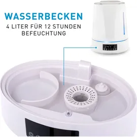 Grundig Luftbefeuchter und Aroma Diffuser 4L - Diffuser Ätherische Öle - Humidifier mit Hygrometer und Zeitschaltuhr - Räume der 15 zu 30m2 - 26 x 15 x 33 CM - Weiß