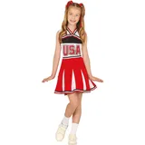 FIESTAS GUIRCA Superstar Cheerleader Kostüm Kinder - Alter 5-6 J. - Cheerleader Outfit Rot Weiß Schwarz - USA Schulmädchen Uniform Karneval, Fasching, Fastnacht Faschingskostüme Teenager Mädchen