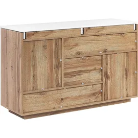 Beliani Sideboard/Schreibtisch 2 in 1 MDF viel Stauraum weiß/Heller Holzfarbton Goran