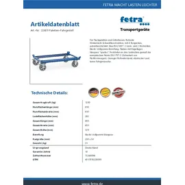 FETRA Paletten-Fahrgestell 22809 - Ladefläche 810x610mm Elastic-Reifen
