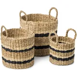 Nordisk, Aufbewahrungskorb, Nordis - Seagrass Baskets with Stripes - Ø30, Ø26, Ø20 - 3 pcs. (3x)