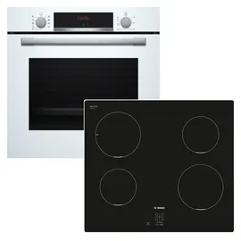 Bosch Herdset BOSCH Backofen weiß HYDROLYSE + Induktionskochfeld autark 60 cm
