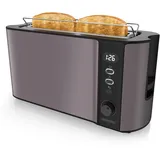 Arendo 1000 Watt Automatik Langschlitz Toaster, Display mit Restzeitanzeige, Auftaufunktion, Grau/Silber