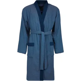 Bugatti Herrenbademantel Francesco, ideal für Sauna & Spa, Hotelbademantel, Morgenmantel, Langform, Webvelours, Kimono-Kragen, Gürtel, Kimonomantel blau M