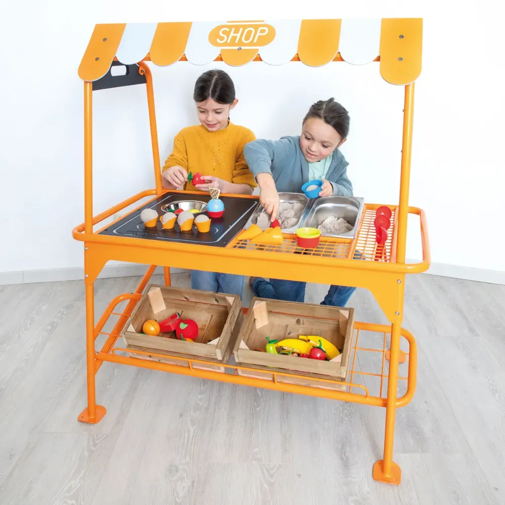 Gartenspiel Eisbude & Marktstand Holz Indoor/Outdoor, Rollenspiel - Beleduc - Fördert Kreativität, vielseitig einsetzbar