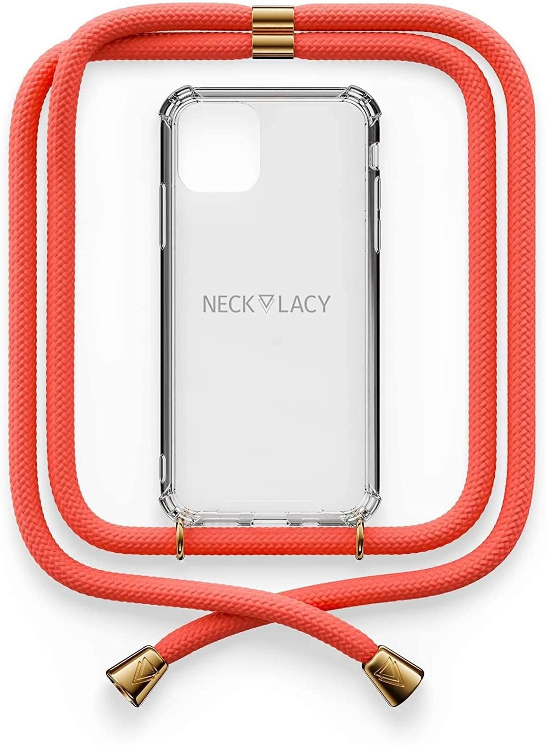 NECKLACY Handykette Handyhülle zum umhängen - für iPhone 11 - Case / Handyhülle mit Band zum umhängen - Trageband Hals mit Kordel - Smartphone Necklace, Coral Reef