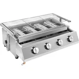 Edelstahl Gasbräter Gasgrill, 4 Brenner BBQ Tischgrill, LPG Gas Grills Abnehmbarer Grill, für Camping Balkon Garten, Silber