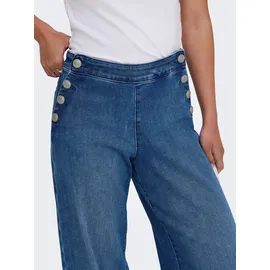 Only High-waist-Jeans "ONLMADISON HW BUTTON WIDE DNM GEN769NOOS", Damen, Gr. 27, Länge 30, blau (medium blau denim), Denim/Jeans, Obermaterial: 90% Baumwolle, 8% Polyester, 2% Elasthan, unifarben, relaxed fit knöchellang, Jeans High-Waist-Jeans