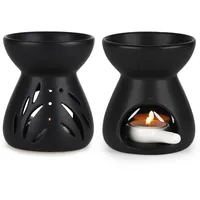 LALAGO 2PCS Duftlampe aus Keramik, Duftlicht mit der Candle Löffel, Trichtermodell Ätherische Ölbrenner Wachsschmelzbrenner Duftwachs Lampe Aroma-Diffusor Kerzenbrenner (schwarz)