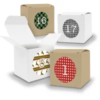 Adventskalender zum Füllen 24x Würfel WEISS BRAUN 650mm u Stickerbogen V06 Z06