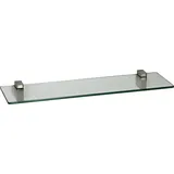 ib style Wandregal Glasregal 8mm eckig klar 60 x 15 cm + Clip CONO Edelstahloptik, Glasboden aus ESG-Sicherheitsglas - Wandregal beige