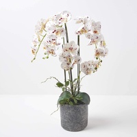 Homescapes extra große Kunstorchidee im Topf, hochwertige künstliche Orchidee mit weißen Blüten, XXL-Deko-Orchidee Phalaenopsis im grauen Beton-Blumentopf, dekorative Kunstblume, 82 cm hoch