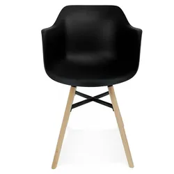 Armlehnen Stuhl Polypropylen  Esszimmer Sessel mit ergonomischem Design  Bürostuhl mit Holzbeinen  Skandinavischer Stil  Kadima Design