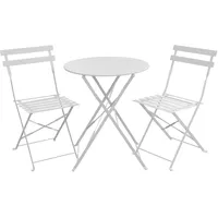 Balkonset Tisch mit 2 Stühlen aus Stahl Gartenmöbel Balkonmöbel Set 60x60cm Weiß