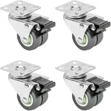 HMF 6720 Doppelte Schwerlastrollen mit Bremse Polyurethan, 4 Stück, 50 mm, bis 400 kg, Grau