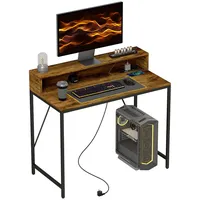 Homcom Computertisch, Schreibtisch mit Anschlüssen, Bürotisch mit Monitorfläche und