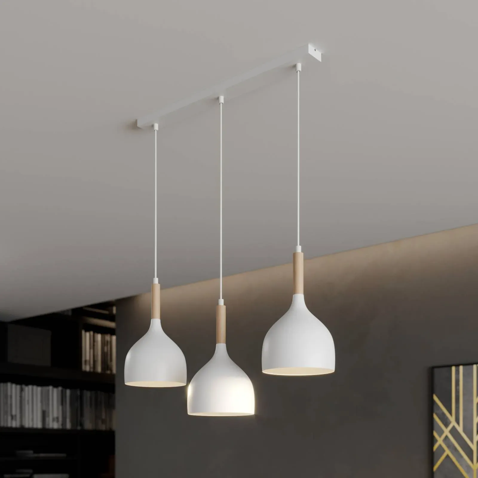 Hängelampe Noak Luminex, dimmbar, weiß / opal, für Wohn- / Esszimmer, Metall, Modern, Pendelleuchte - 75 cm - 17 cm - 90 cm