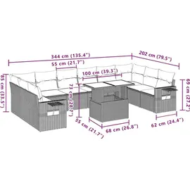 vidaXL Gartensofa-Set 11-tlg. grau Polyrattan