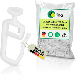 Rollina Gardinengleiter 7mm (100 Stück) | Gardinenhaken für Schienen mit 4-5mm Innenlauf-Breite | Vorhanghaken | auch passend für KVARTAL Leiste