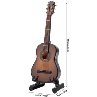 Garosa Miniatur Gitarre Modell Holz Musikinstrument mit Stand und Box Kinderzimmer Dekoration Kleine Handwerk Ornamente Wohnkultur (Braun 10cm)
