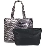 Stylebreaker Große XXL Wendetasche geflochten Polyurethan Platin/Schwarz