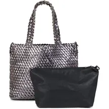 Stylebreaker Große XXL Wendetasche geflochten Polyurethan Platin/Schwarz
