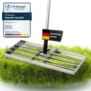 ATHELON® Rasenrakel mit Gummigriff – Stabil & langlebig – Nivellierrechen zum Nivellieren von Rasen, Sand und Erde – Rasenrakel Edelstahl – robuste Metallstange