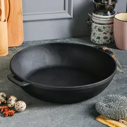 MAYSTERNYA Grillpfanne aus Gusseisen – ø 26 x 6 cm – Schmorpfanne aus Gusseisen für jede Art von Wärmequelle – Grillen – Geschenk – PFAS-frei – Schwarz