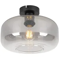 QAZQA - Art Deco Deckenlampe schwarz mit Rauchglas -