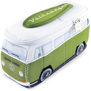 BRISA VW Collection - Volkswagen Neopren Universal-Schmink-Kosmetik-Kultur-Reise-Apotheke-Tasche-Mäppchen-Beutel im T2 Bulli Bus (Grün & Weiß/Klein)