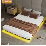 COMHOMA Bettgestell Bettrahmen Metallbett Gästebett aus Metall mit LED & Steckdosen, 90/140/160/180x200, App & Fernbedienung, stabile Konstruktion