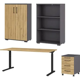 Germania Büromöbel-Set 3.0", Set 3, Schreibtisch, Schrank und Regal, eiche, / graphit