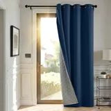 TOPICK Thermovorhang Hitzeschutz Verdunklungsvorhänge mit Ösen Türvorhang Blickdicht H214xB132 cm 1 Stück Thermo Gardinen isolierend Wärme doppelten Vorhänge mit abnehmbare Schicht Dunkelblau